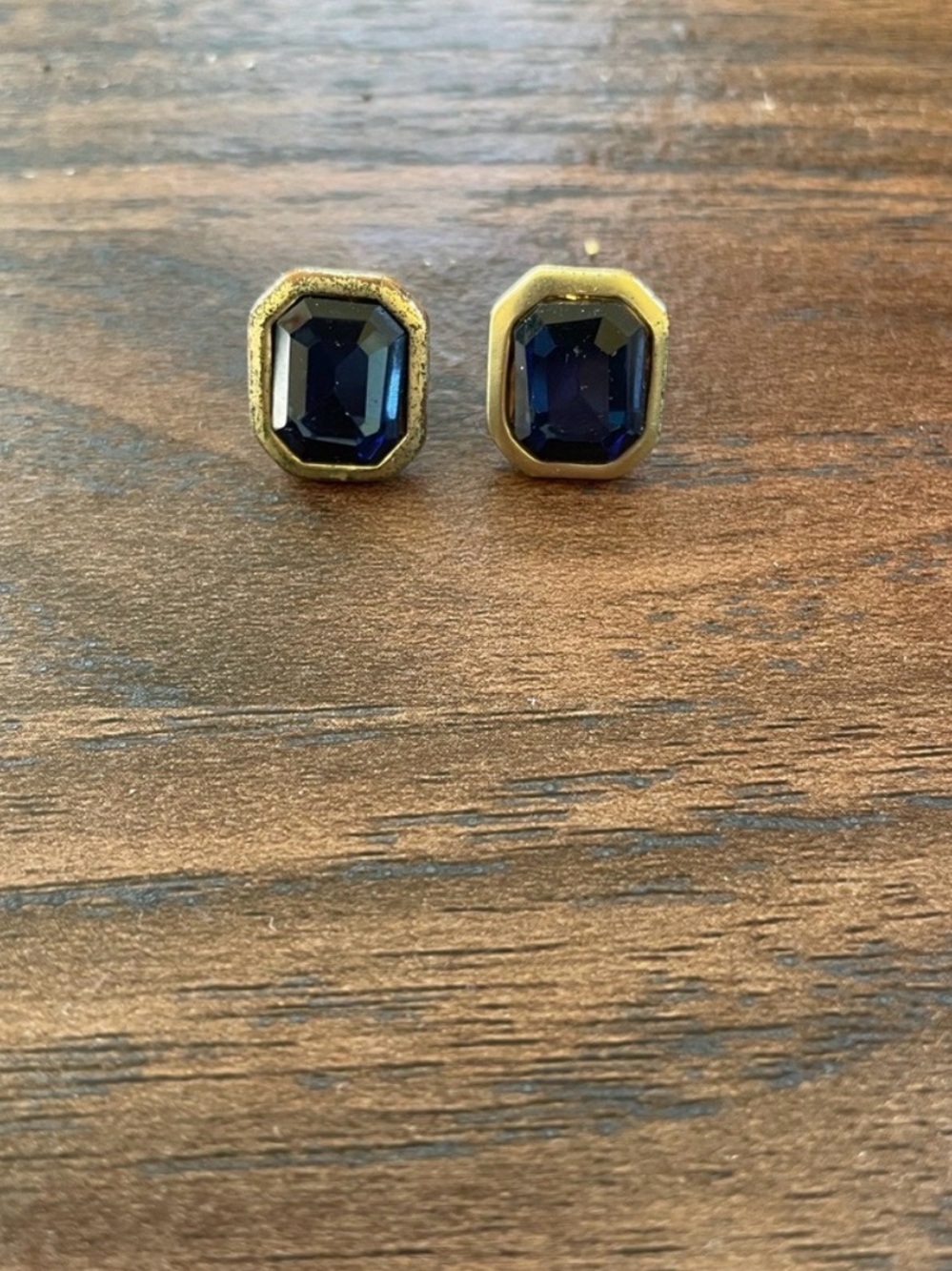 Gold Frame Navy Blue Octagon Stud Earrings